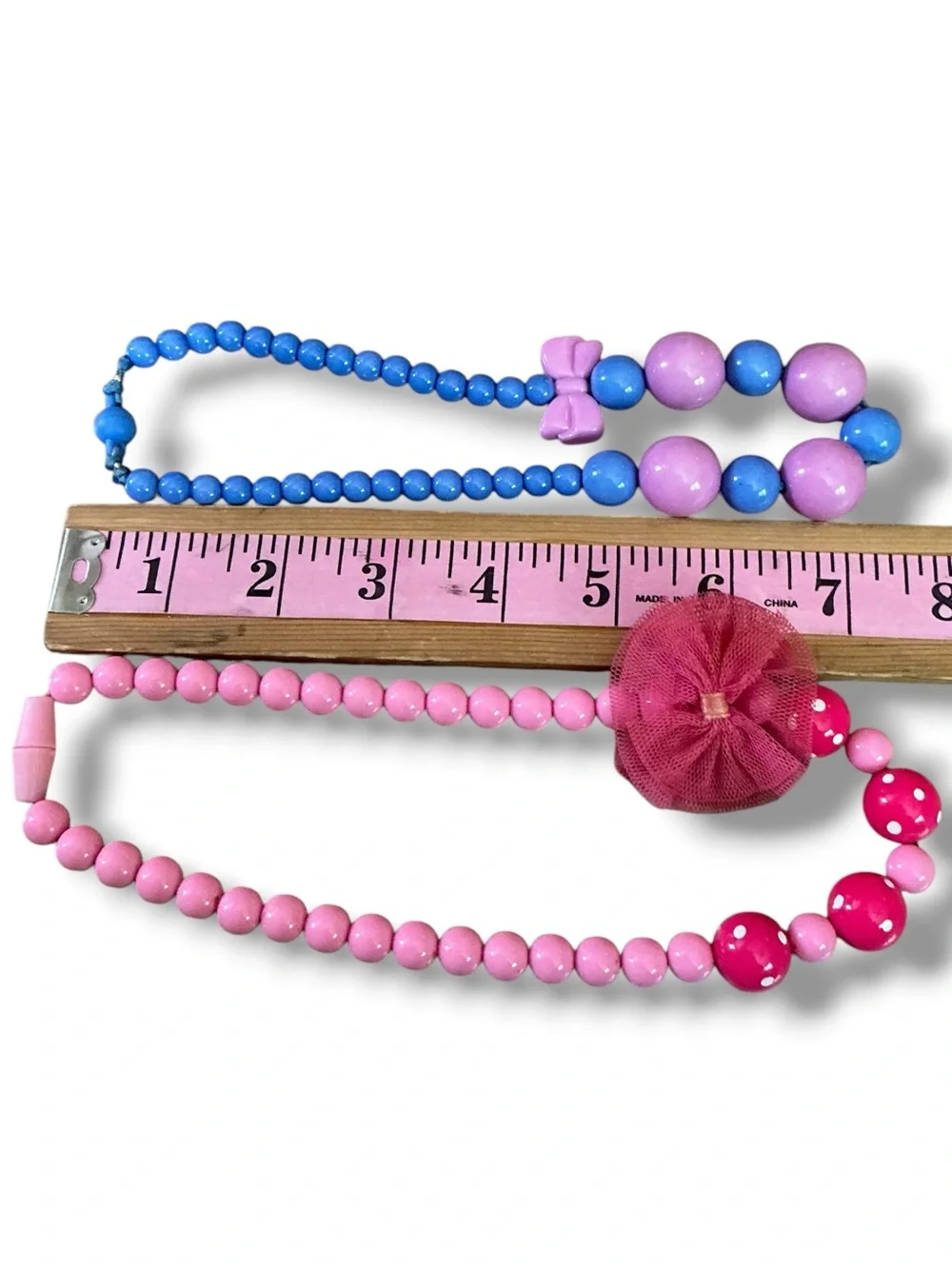 Kids Pink and Blue Beaded Necklace Set - Cute Bow & Flower Designs
